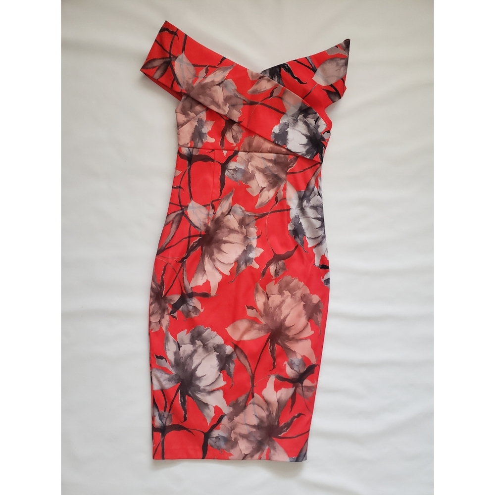 ASOS Tangerine Floral Midi Sheath Dress sz 8